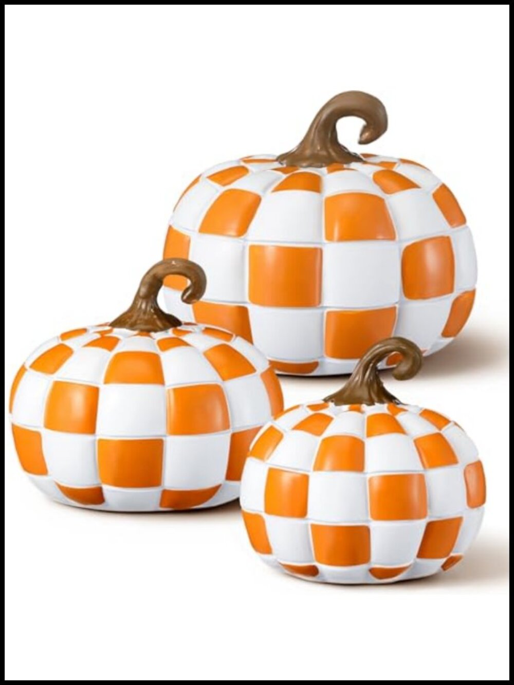 3 Pc Resin Pumpkins Hand-Painted Checkered Fall Thanksgiving Decor